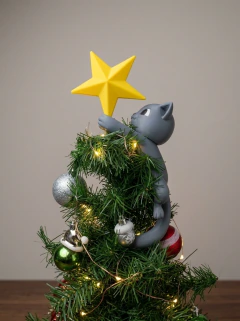Ponteira Árvore de Natal Gato Escalador com Estrela - Decoração Pet Divertida