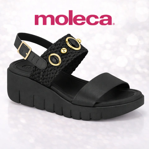 Sandália Moleca Anabela Salto Pedras 30270 Preta