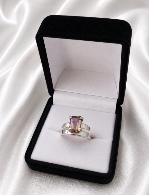 Anillo Regulable en Plata 925 con Bello Ametrino Facetado + Estuche de Pana