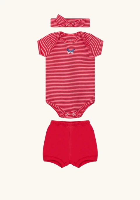 Conjunto body em suedine listrado com bordado acompanha faixa de cabelo e shorts em suedine - comprar online