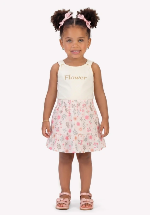 Conjunto regata em cotton com estampa e saia shorts em ribana canelada sublimada