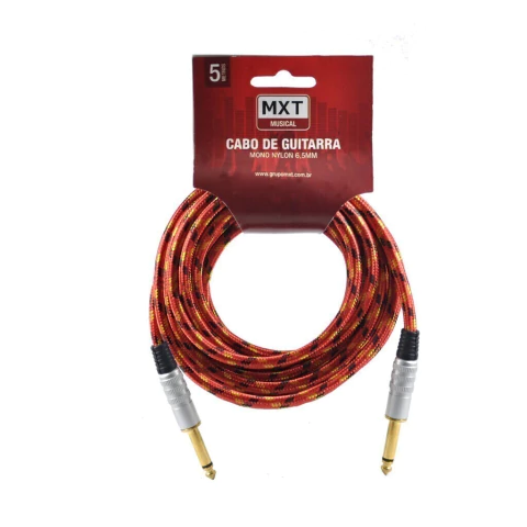 Cabo de Áudio Mono Para Guitarra, Violão,Baixo 5m Blindado P10 Dourado Têxtil Nylon - Entrega Rápida - JapinhaCommerce