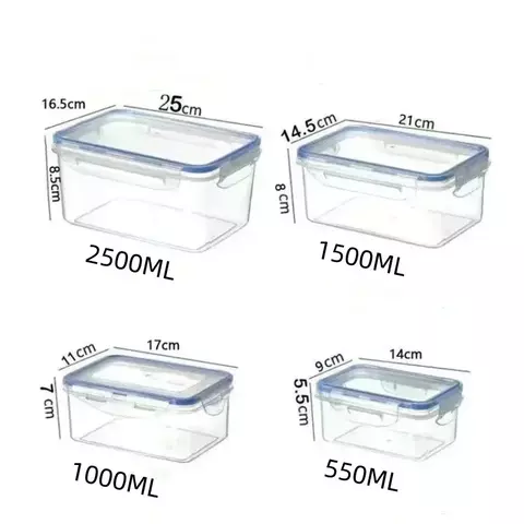 Caixa de armazenamento retangular selada para geladeira com tampa Lancheira de p