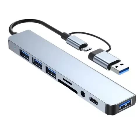 8 em 2 usb + tipo c hub docking station com adaptador de entrada de áudio de 3,5