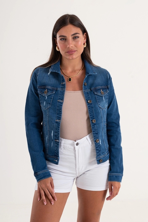 Art. 137 | Campera Azul Oscuro De Jeans Con Roturas Elastizada Talles M-L Gorsi
