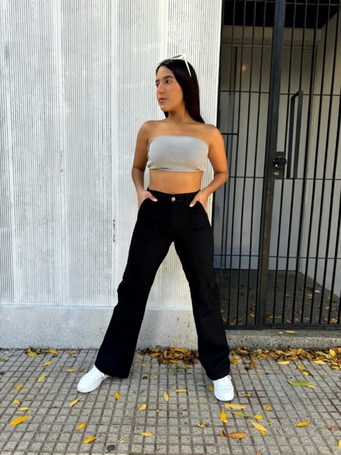 MADISON WIDE LEG NEGRO CARGO ELASTIZADO TALLES 36-56 ANA CLARA