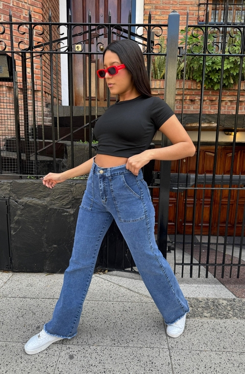 MADISON | WIDE LEG ELASTIZADO CON DESFLECADO EN BOTA TIRO ALTO TALLES 36 AL 56 ANA CLARA