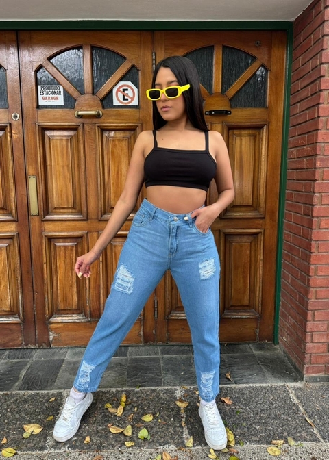 CALIFORNIA JEAN MOM RÍGIDO C/ROTURA AZUL CLARO ANA CLARA 36-54