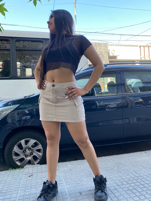 POLLERA CARGO BEIGE RIGIDO TALLES 36 AL 54 ANA CLARA