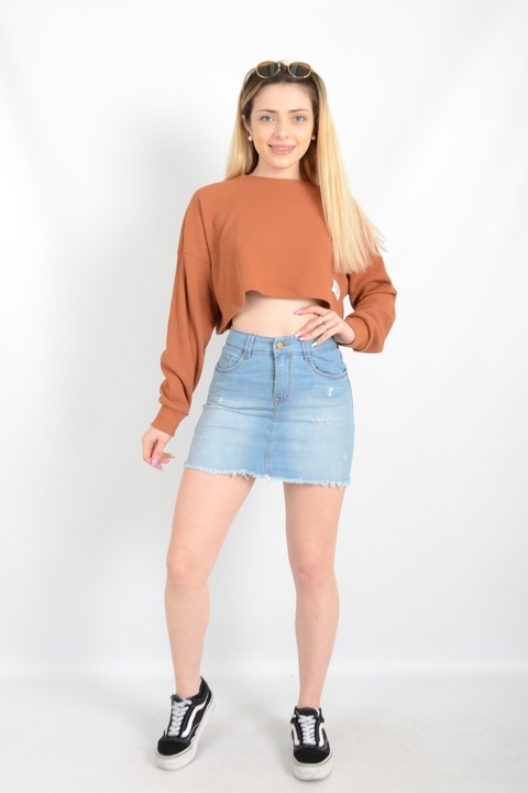 M-31 | Mini Celeste Picado H/Naranja desflecado tiro alto talles 36 al 44 versus