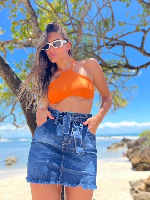 Art. M-19 | Mini Azul Moño rigida con desflecado tiro alto talles 38 al 46 andar