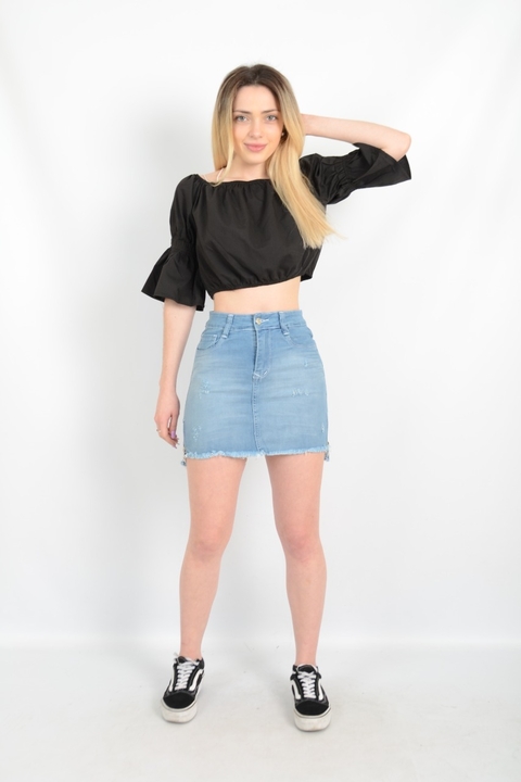 Art. M-04 | Mini Celeste Estrella roturas y desflecado tiro alto talles 36 al 40 andar