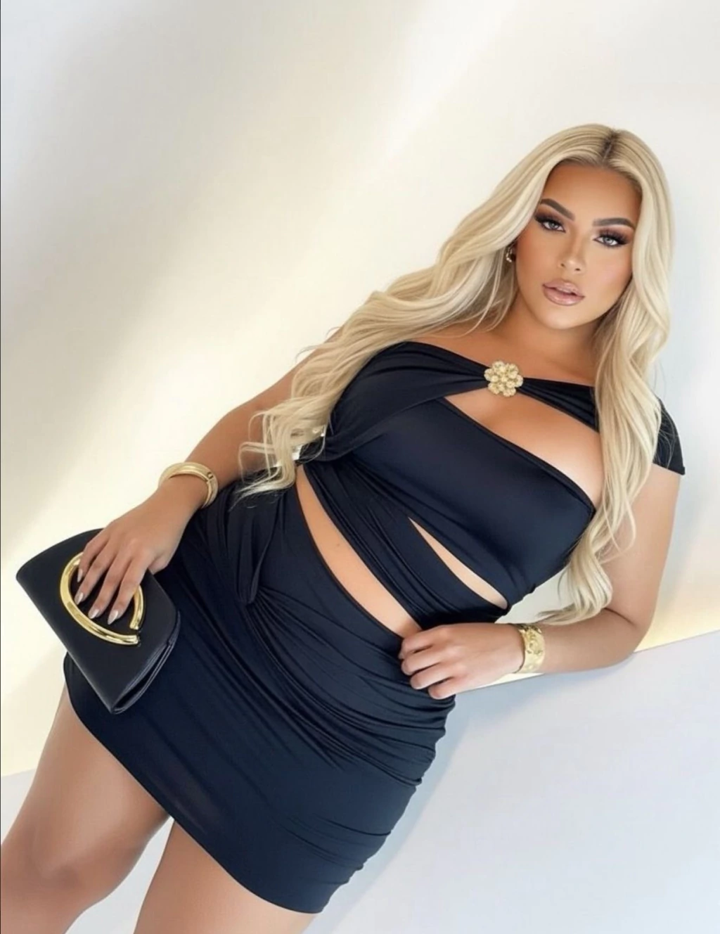 ✨ Conjunto Poliamida – Cropped com Aviamento Dourado + Short Saia ✨