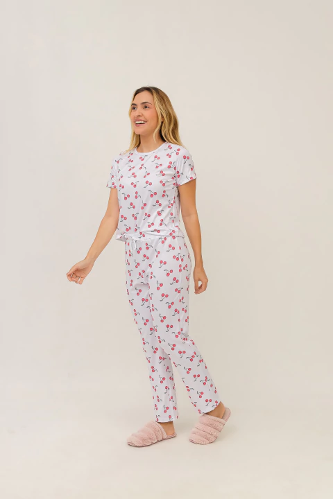 Pijama Calça com Manga Sweet Cherry Branco - comprar online