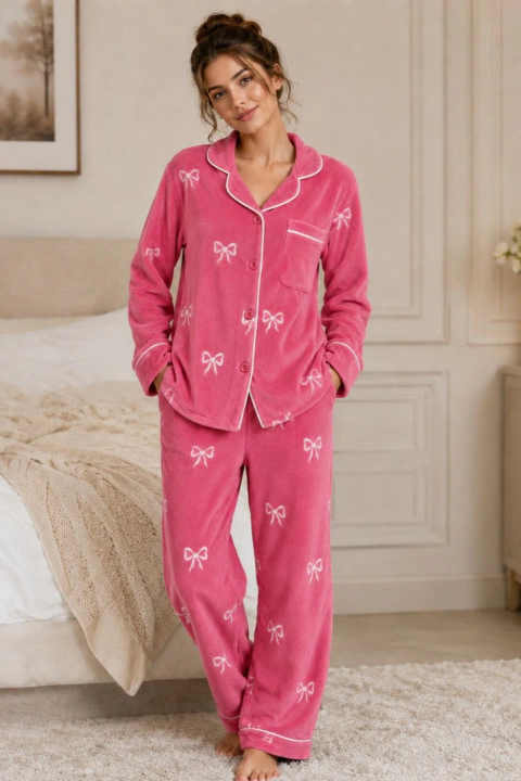Pijama Americano Manga Longa Quentinho Plush Laços