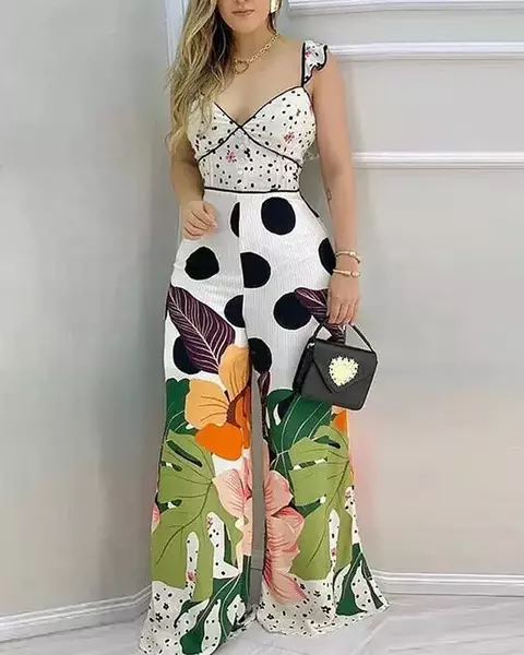 Macacão feminino 2025 verão mais recente venda quente moda floral estampa com de