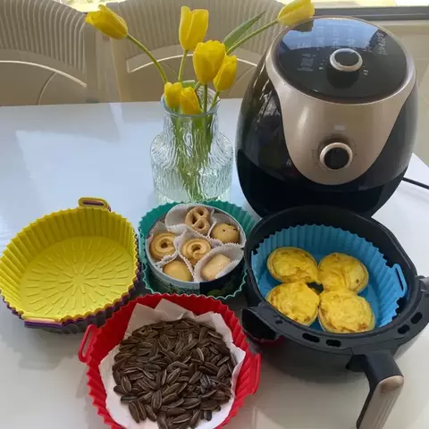 Cesta/Molde de Silicone Antiaderente para Air Fryer: Reutilizável, Fácil de Limpar e Protege a Bandeja da Sua Fritadeira