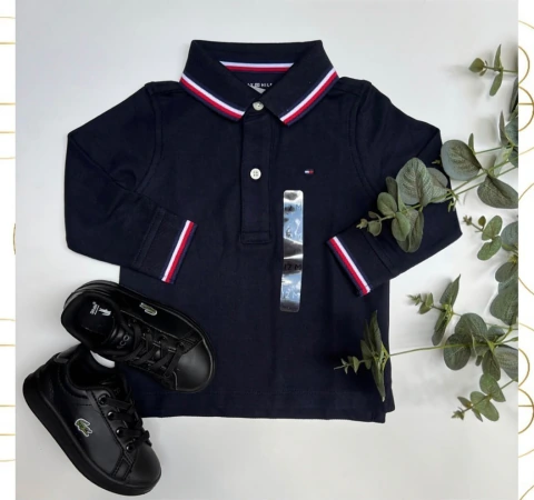 Camisa Polo Tommy Hilfiger Navy Manga Longa