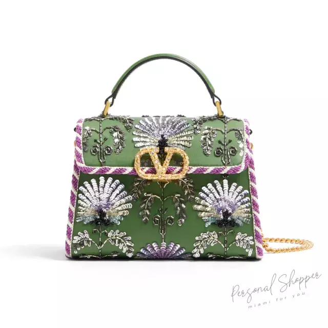 Bolsa Valentino Garavani Mini Vsling Embroidered With Jewel Logo 'Green Multicolour'