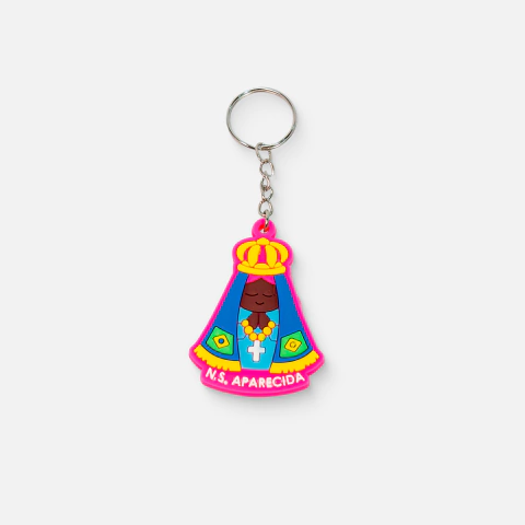 Chaveiro Nossa Senhora Aparecida Bandeira Brasil - Emborrachado - Jeitinho Brasileiro