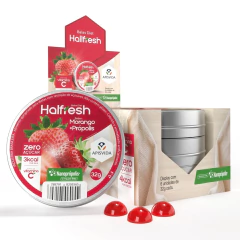 Bala para Garganta Zero Açúcar Hallfresh Morango Display c/ 6 | Com Nanoprópolis e Vitamina C