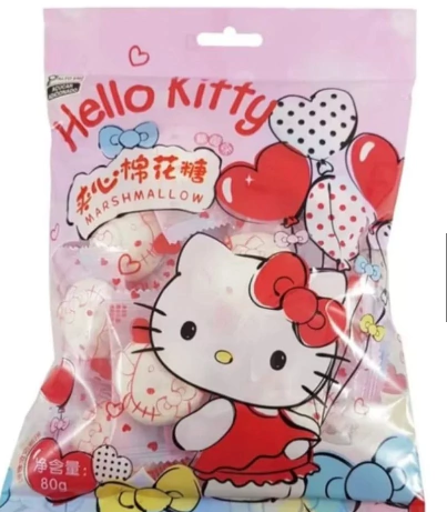 Marshmallow Recheado Sabor morango Hello Kitty Sanrio - 80 gramas