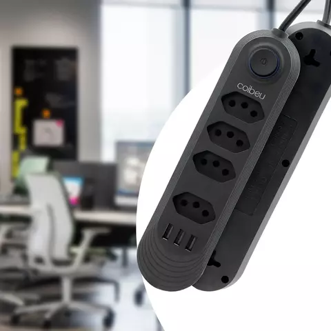 Extensão De 4 Tomadas Com Branco Bivolt 2 Metros Preto Tomada Régua Energia 4 to