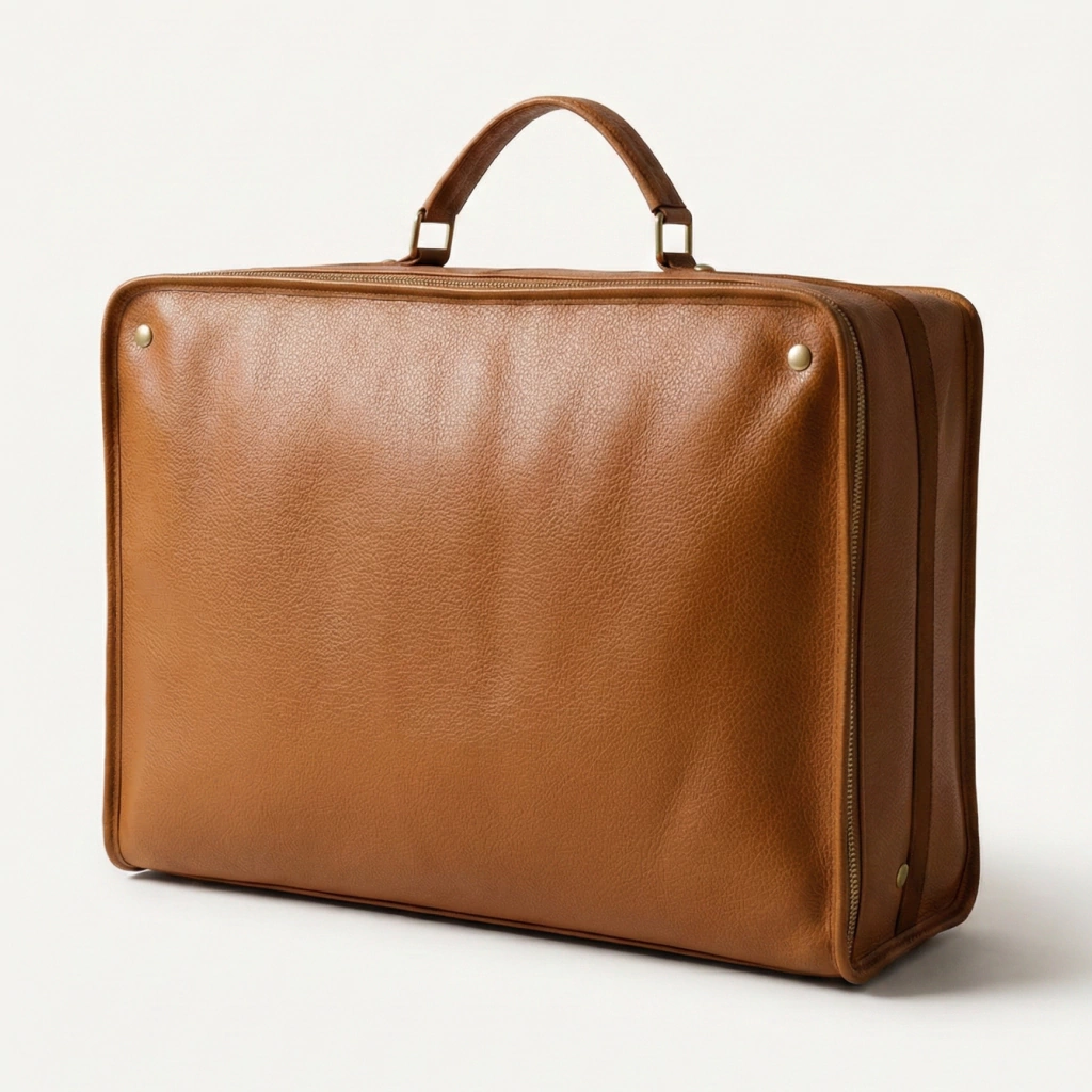 Mala Dobrável de Couro Legítimo Caramelo Com Forro