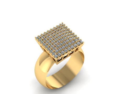 Anel Chuveiro Quadrado Grande em Ouro 18k