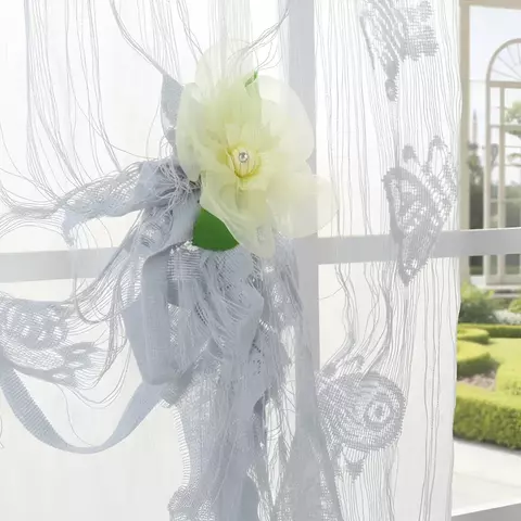 Cortina De Corda Borboleta Luxo Drapeada Cintilante Cor:Cinza Azulado