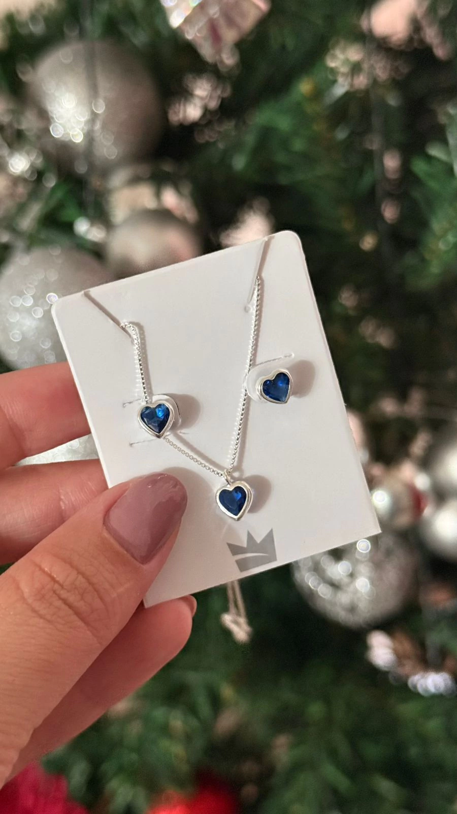 Conjunto Brincos e Gargantilha 45cm Azul Coração