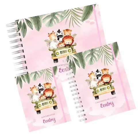 Combo Laços de Amor - Livro do Bebê + Caderneta de Saúde + Porta documentos -Safari rosa - comprar online