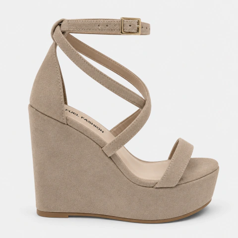 Plataforma Anabela Salto Alto Tiras Finas Cruzadas Nude - comprar online
