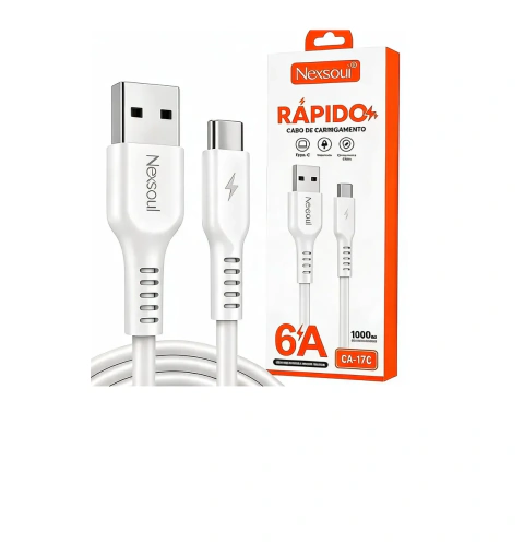 Cabo USB-A para USB-C Nexsoul CA-17C Turbo 6A 1m Branco