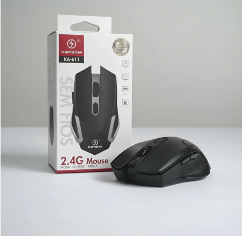 Mouse Gamer Sem Fio Kapbom KA-611 2.4GHz 1600 DPI 6 Botões Preto