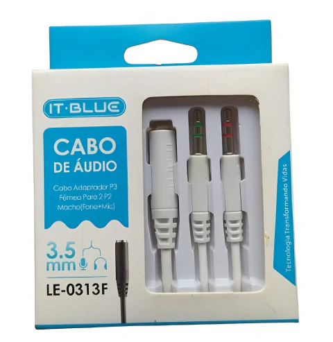 Cabo Adaptador de Headset IT-Blue LE-0313F P3 Fêmea para 2 P2 Macho