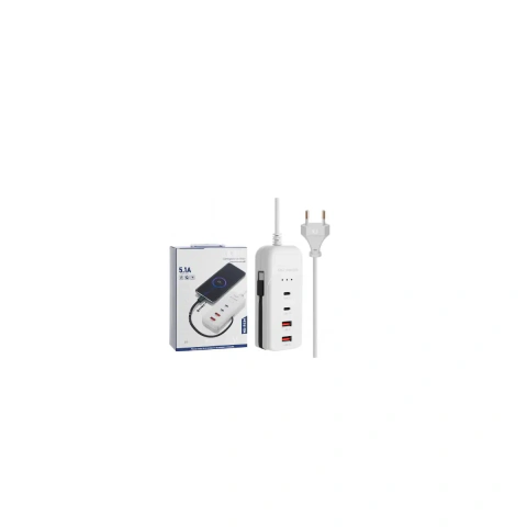 Carregador Inteligente de Mesa 66W Bivolt com 2 USB, 2 USB-C e Cabo USB-C Integrado