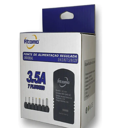 Fonte Universal Regulável Átomo MO-668 3V a 12V 3A Bivolt com 7 Plugues