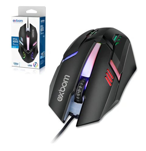 Mouse Gamer Exbom RGB Óptico USB 1200 DPI com Fio