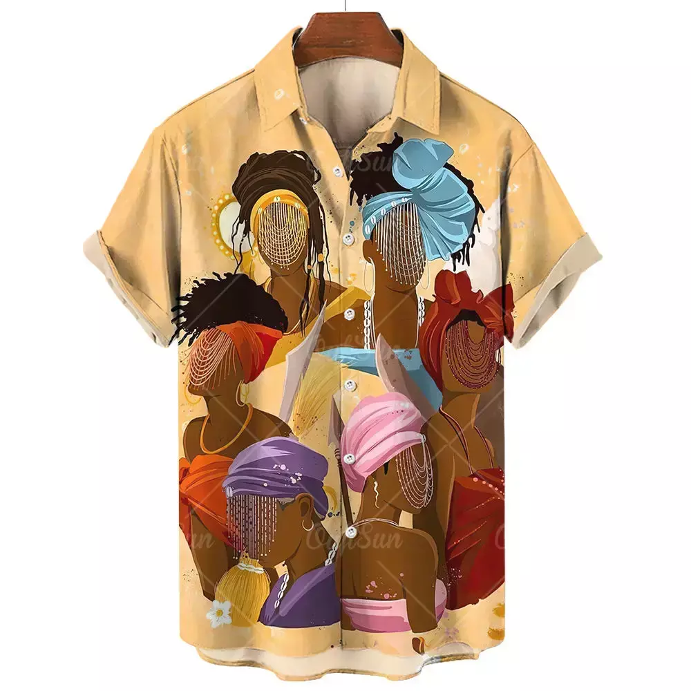 Camisa masculina de manga curta vintage, estampa de umbanda 3D, street designer,