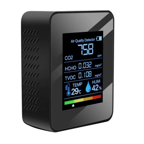 Monitor de Calidad del Aire 5 en 1 CO2 HCHO TVOC Negro
