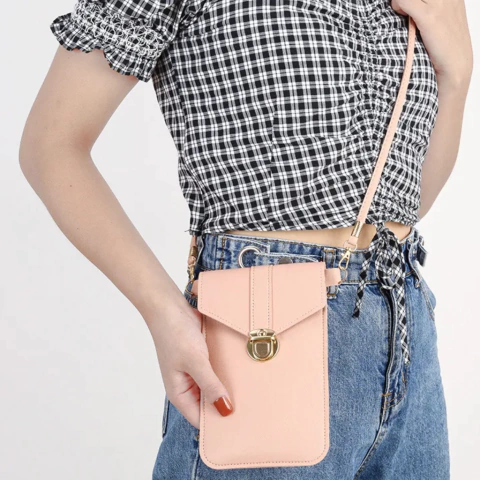 Bolso Pequeño Cruzado Porta Celular con Dorso con Pantalla Tactil Material PU