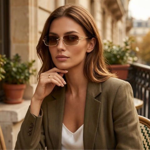 Gafas de Sol Cuadrado para Mujer en Estilo Casual con Estructura Medio Cuadro y Lentes de PC