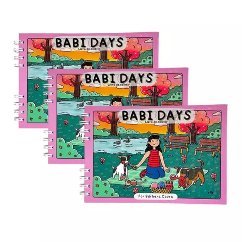 Kit 3 Unidades Babi Days Livro de Colorir Capa Dura Rosa