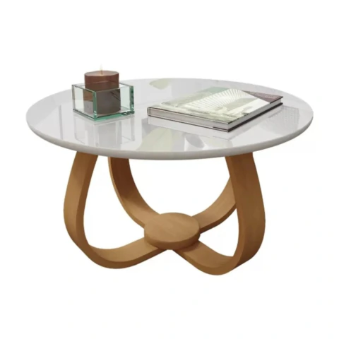 Mesa de Centro Decorativo Base Cebola Argos 40cm Altura Tampo Vidro Laca 50x50 | Sparta