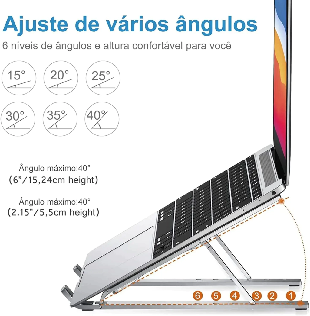 Suporte para Notebook De Alumínio Ajustável Para Notebook De 6 Ângulos Ajustávei