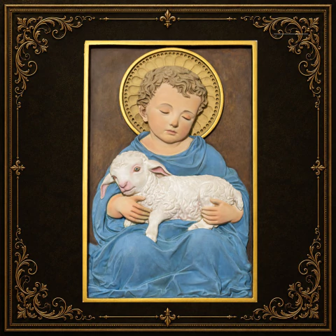 Quadro Menino Jesus em Resina Premium Pintado à Mão – Arte Sacra Decorativa