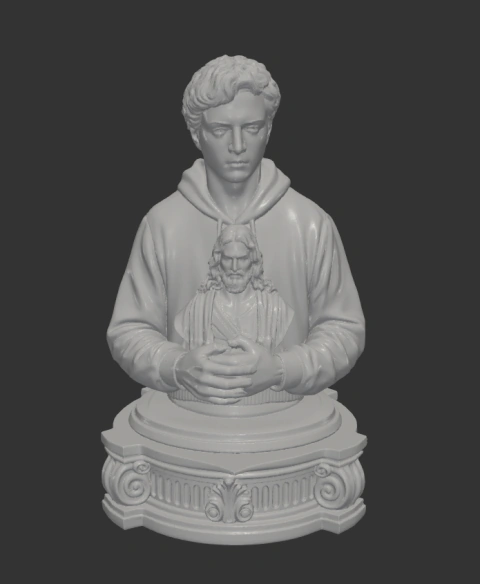 Busto Carlo Acutis com Sagrado Coração de Jesus