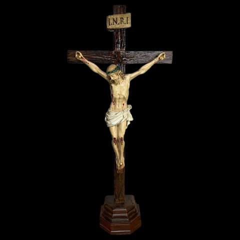 Crucifixo de Mesa 48 cm em Resina Premium Pintado à Mão – Arte Sacra