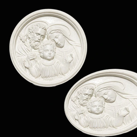 Medalhão Sagrada Família em Gesso 18 cm | Jesus, Maria e São José | Arte Sacra